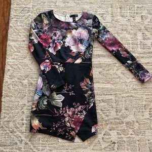 Aqua printed and fitted midi dress